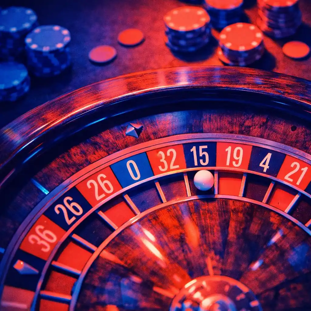 Close-up of a roulette wheel with the ball in motion